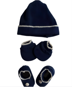 KIT GORRO, LUVA E SAPATINHO PIMPOLHO AZUL MARINHO
